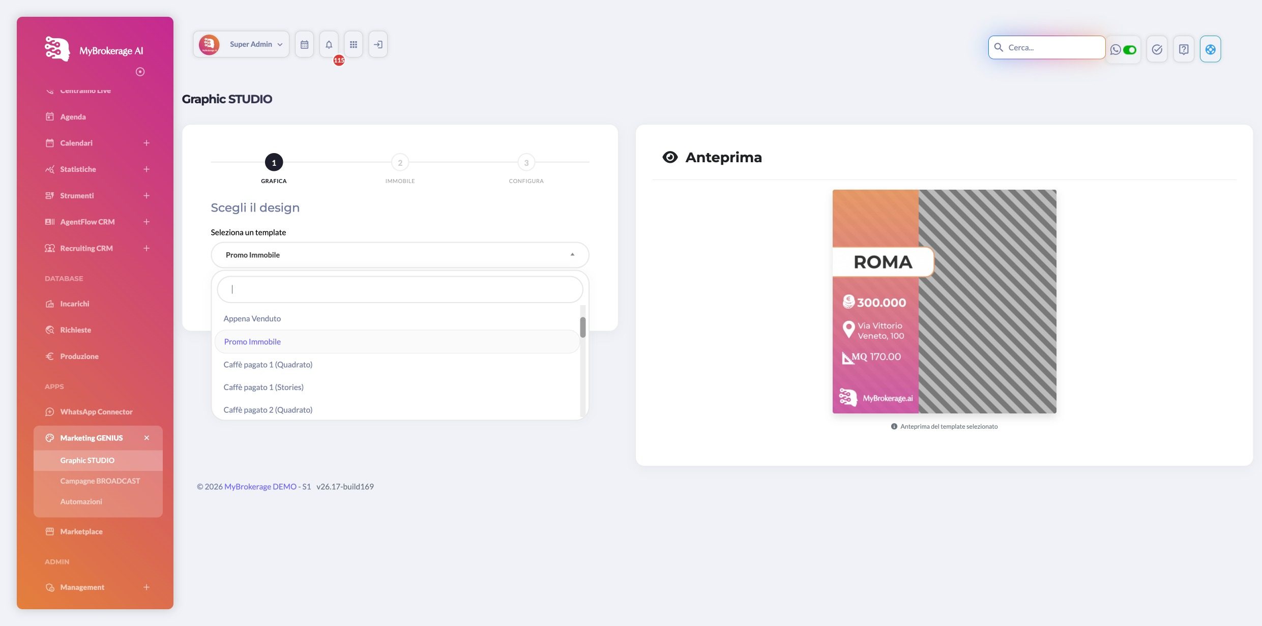 GraphicStudio, step 1: choosing the design with a template preview
