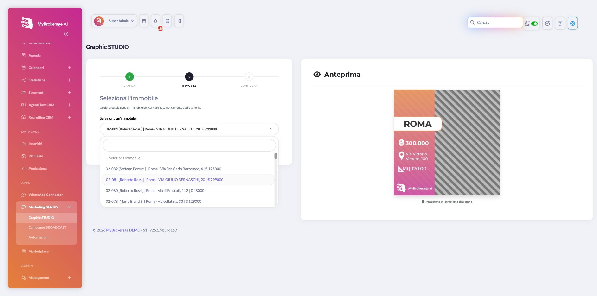 GraphicStudio, step 2: selecting the property from the agency software