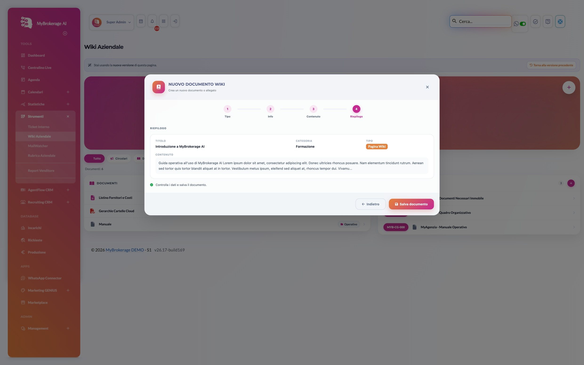 Nuovo documento wiki, passo 4: riepilogo e salvataggio del documento